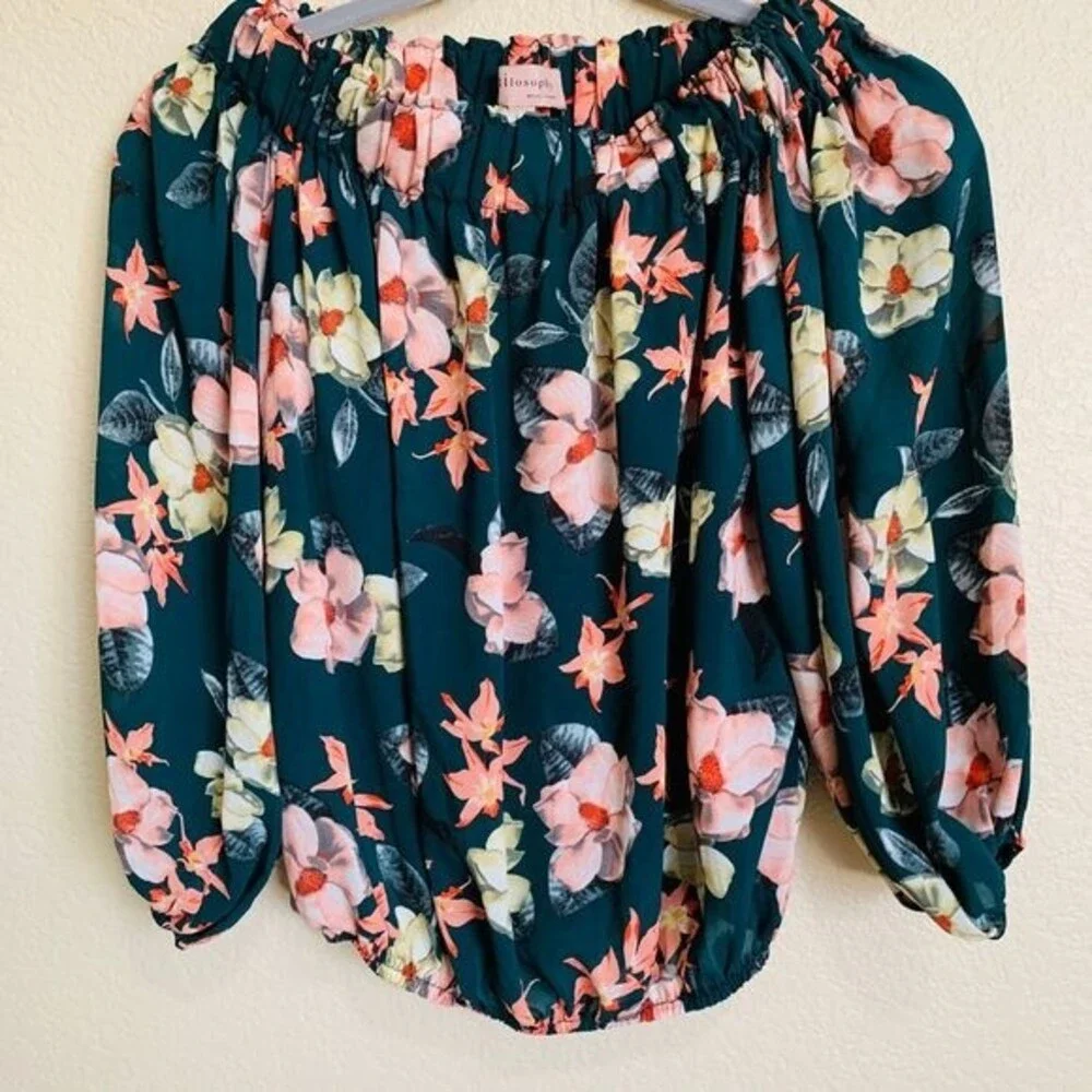 Philosophy Green top women Floral Off The Shoulder Blouse size XS